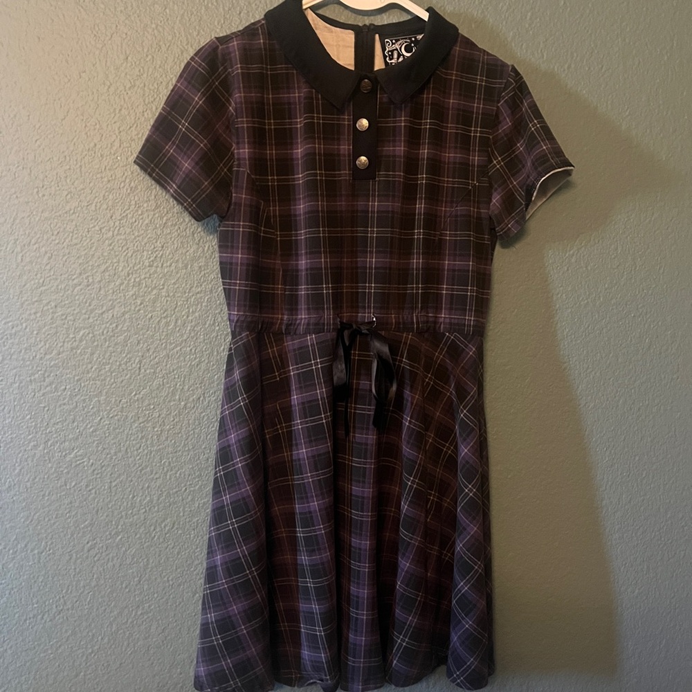 Killstar Black and Purple Plaid Mini Dress